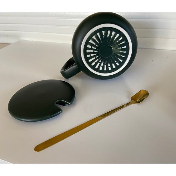 NEW Green Tease Smart Heated Covered Mug Tea Warming Set w/ Gold Spoon Gift - Picture 5 of 8